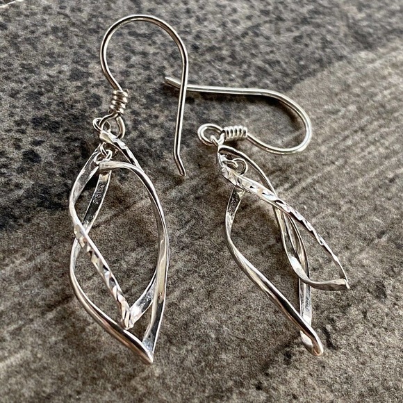 925 MA Thailand Jewelry - 925 MA Thailand Sterling Silver Earrings Dangles Drops Art Deco Textured VTG